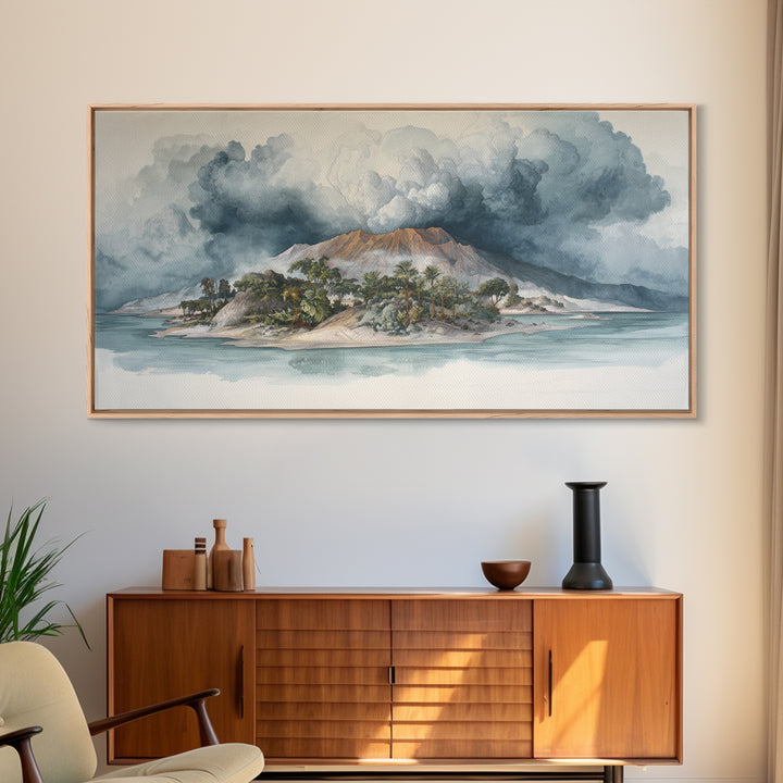 Island Volcano with Lush Foreground Canvas Print, Tropical Art, Digital Print, Living Room Decor, Tropic, Downloadable Prints, TRO-2x1-61