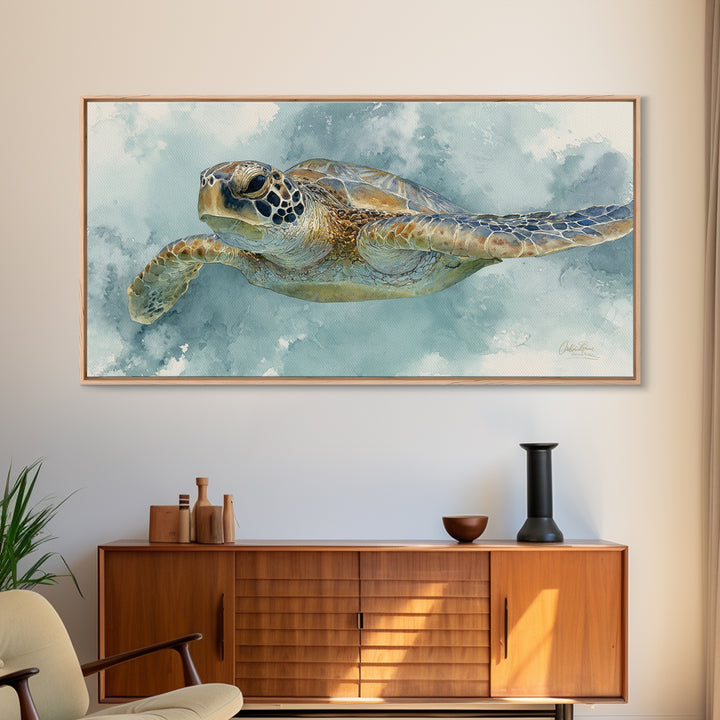 Sea Turtle Near Tropical Reef Canvas Print, Tropical Art, Abstract Painting, Living Room Decor, Fine Art, Tropic, Gallery Decor, TRO-2x1-63