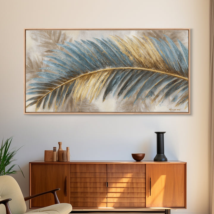Rain Soaked Palm Leaf Closeup Framed Canvas Print, Tropical Art, Printable Art, Living Room Decor, Tropic, Trendy Wall Art, TRO-2x1-65