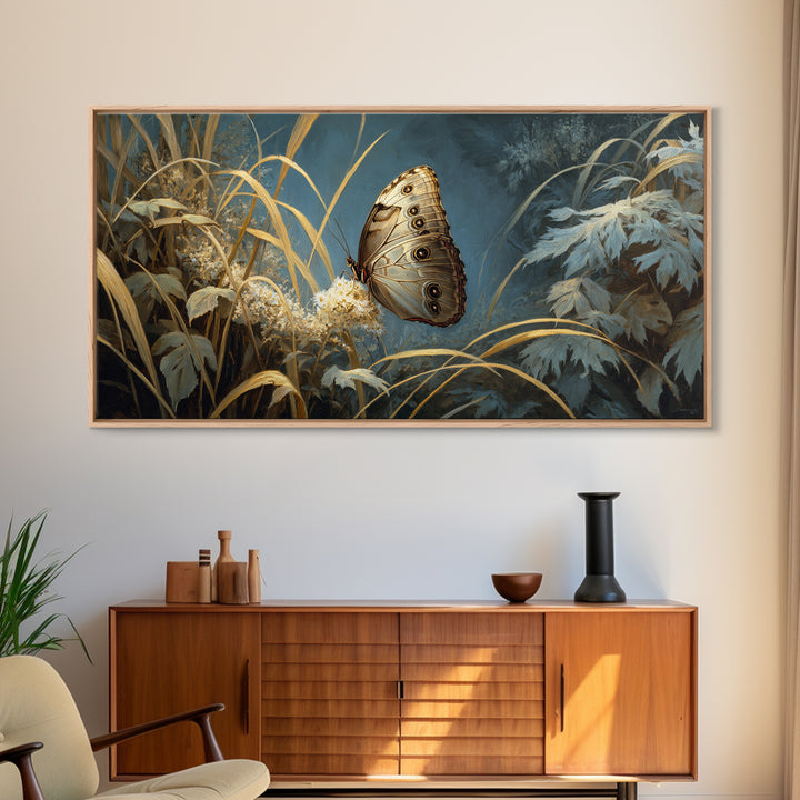 Tropical Butterfly and Flower Study Framed Canvas Print, Tropical Art, Gallery Decor, Living Room Decor, Fine Art, Tropic, TRO-2x1-67