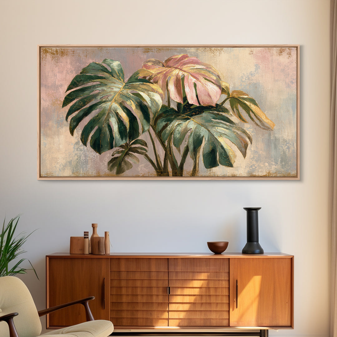 Lush Monstera Leaves Canvas Print, Tropical Art, Abstract Painting, Living Room Decor, Fine Art, Tropic, Gallery Decor, TRO-2x1-69