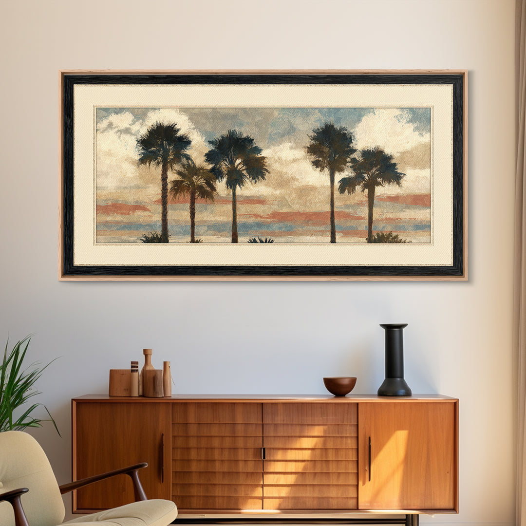 Palm Tree Silhouettes Framed Canvas Print, Tropical Art, Wall Art Prints, Living Room Decor, Fine Art, Tropic, Beach Wall Art, TRO-2x1-72