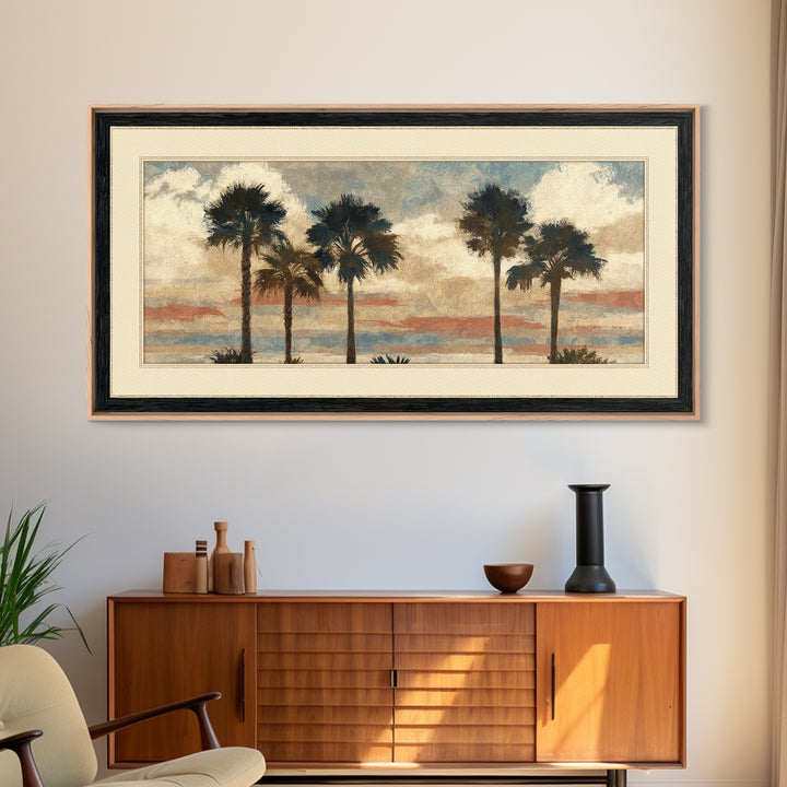 Palm Tree Silhouettes Framed Canvas Print, Tropical Art, Wall Art Prints, Living Room Decor, Fine Art, Tropic, Beach Wall Art, TRO-2x1-72