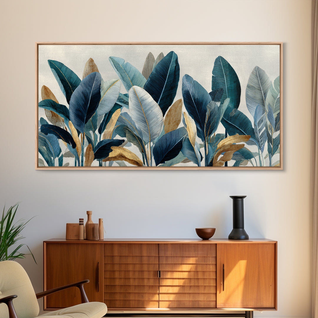 Banana Leaves Layered Canvas Print, Tropical Art, Watercolor Painting, Living Room Decor, Oil Painting, Tropic, TRO-2x1-77
