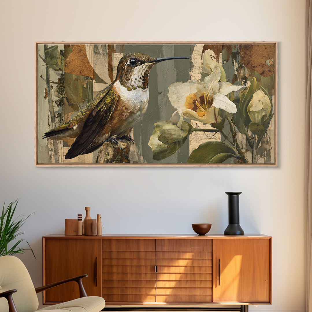 Orchid and Hummingbird Composition Canvas Print, Tropical Art, Digital Prints, Living Room Decor, Tropic 178, Set of Prints, TRO-2x1-78