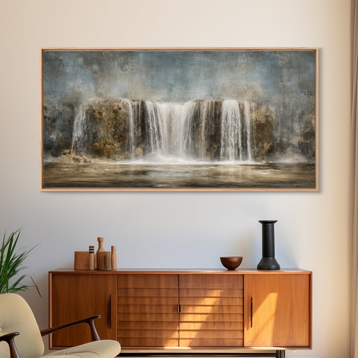 Jungle Waterfall with Misty Light Framed Canvas Print, Tropical Art, Digital Prints, Living Room Decor, Fine Art, Tropic, TRO-2x1-9
