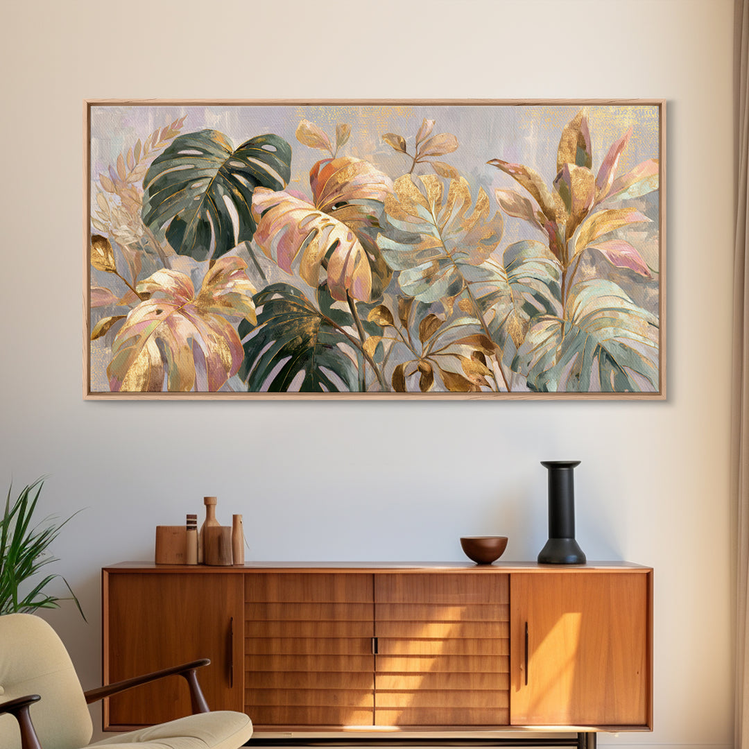 Lush Monstera Leaves Canvas Print, Tropical Art, Abstract Painting, Living Room Decor, Fine Art, Tropic, Gallery Decor, TRO-2x1-93