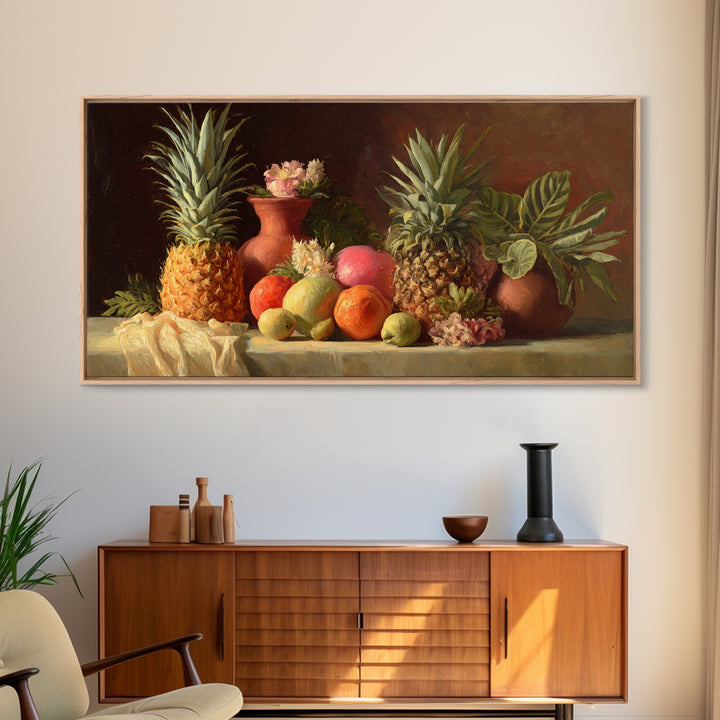 Pineapple and Palm Still Life Canvas Print, Tropical Art, Printable Wall Art, Living Room Decor, Watercolor Art, Tropic, TRO-2x1-98