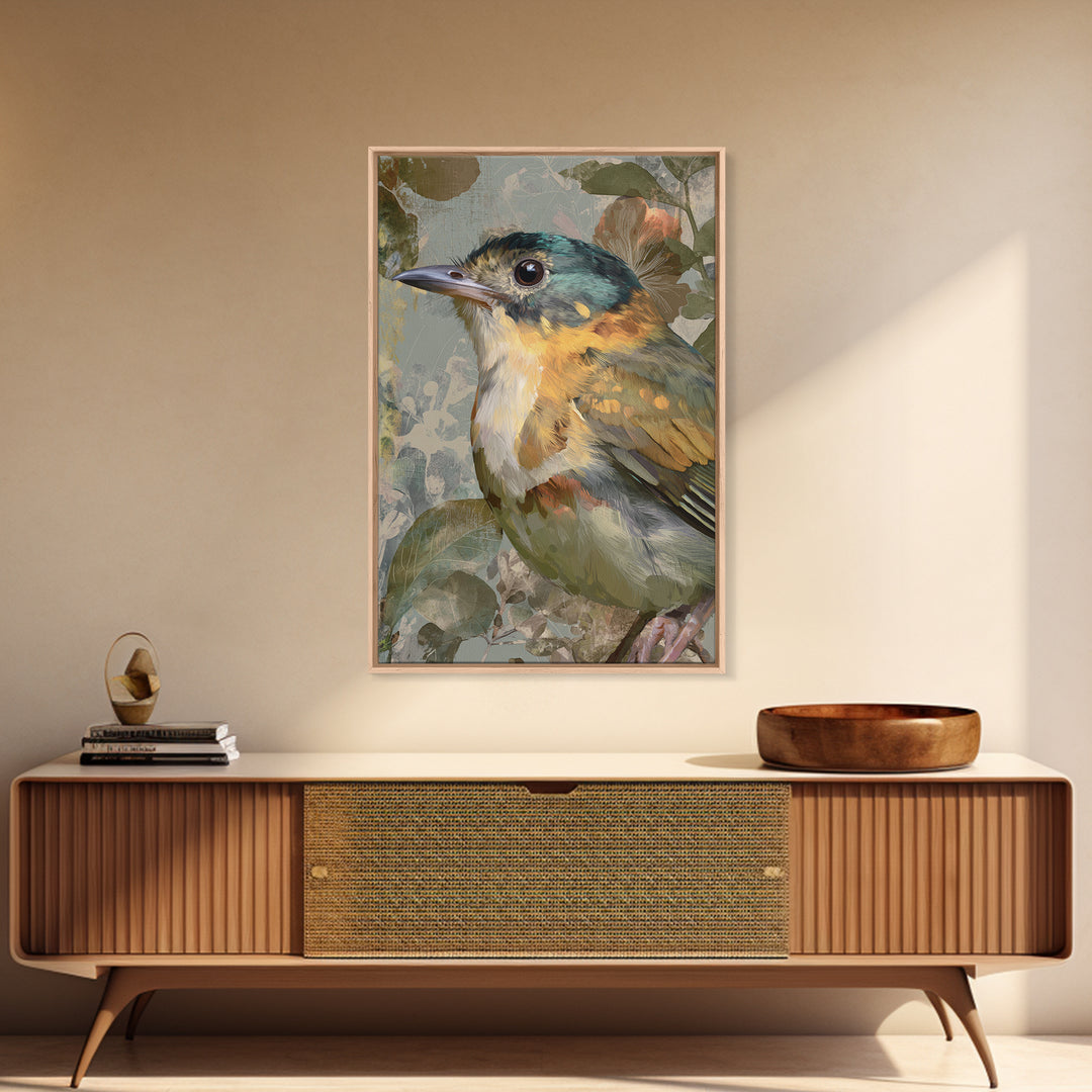 Colorful Jungle Bird Pattern Framed Canvas Print, Tropical Art, Print, Living Room Decor, Fine Art, Tropic, Coastal Wall Art, TRO-2x3-100