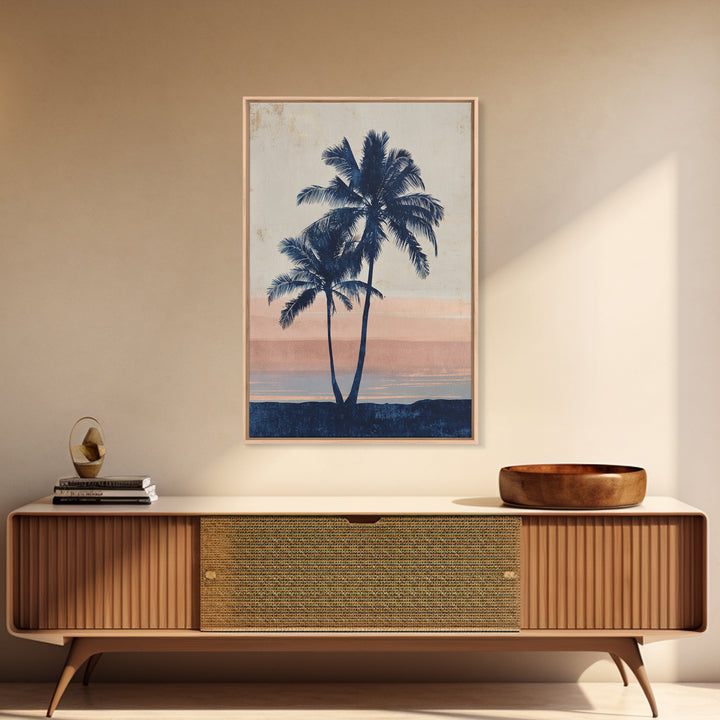 Palm Tree Silhouettes Framed Canvas Print, Tropical Art, Digital Art, Living Room Decor, Oil Painting, Tropic, Watercolor Art, TRO-2x3-12
