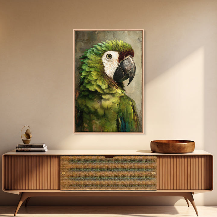 Parrot Portrait with Emerald Feathers Canvas Print, Tropical Art, Gallery Decor, Living Room Decor, Fine Art, Tropic, TRO-2x3-16