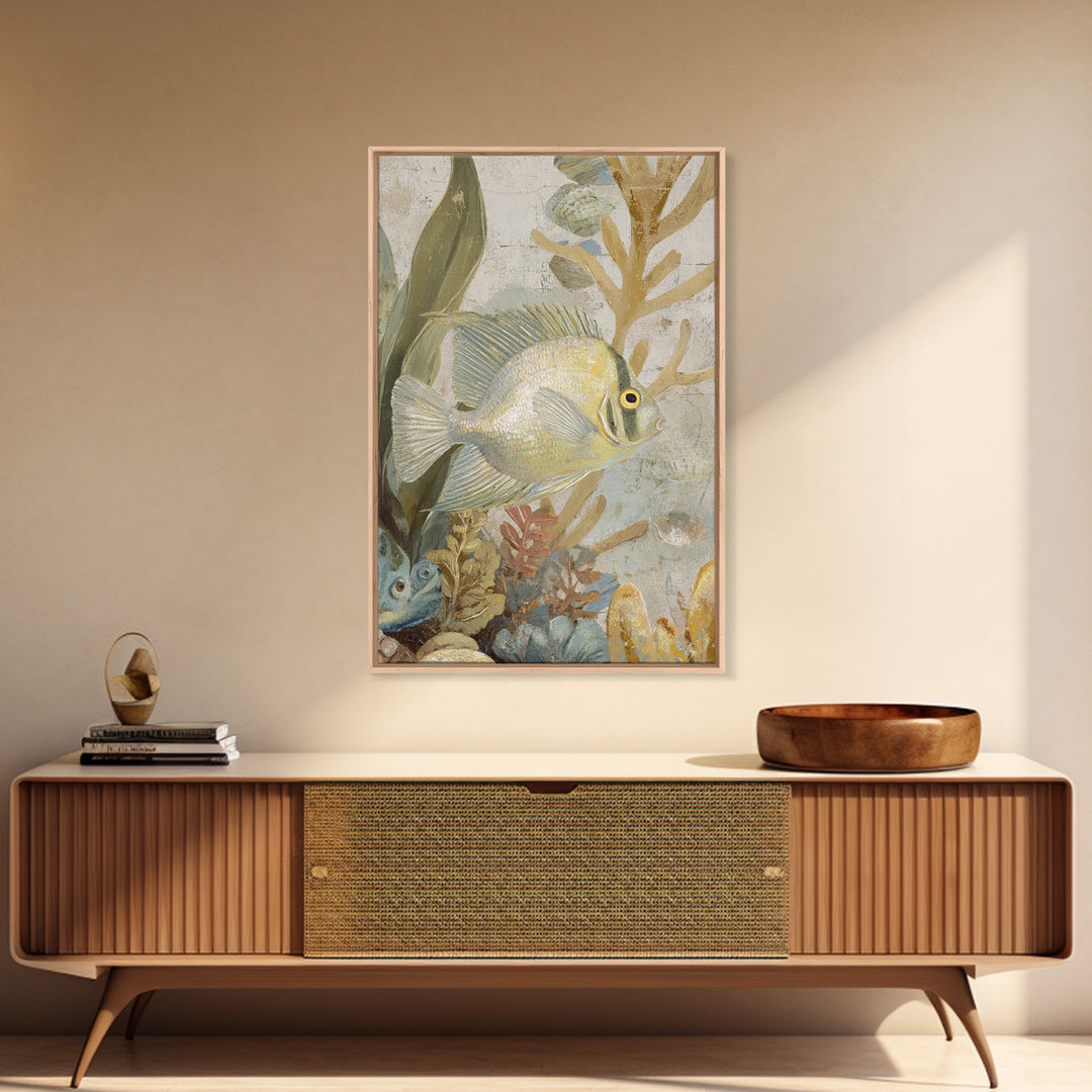 Tropical Fish over Coral Reef Framed Canvas Print, Tropical Art, Contemporary Art, Living Room Decor, Fine Art, Tropic, TRO-2x3-19