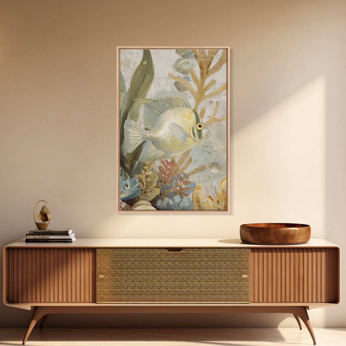 Tropical Fish over Coral Reef Framed Canvas Print, Tropical Art, Contemporary Art, Living Room Decor, Fine Art, Tropic, TRO-2x3-19