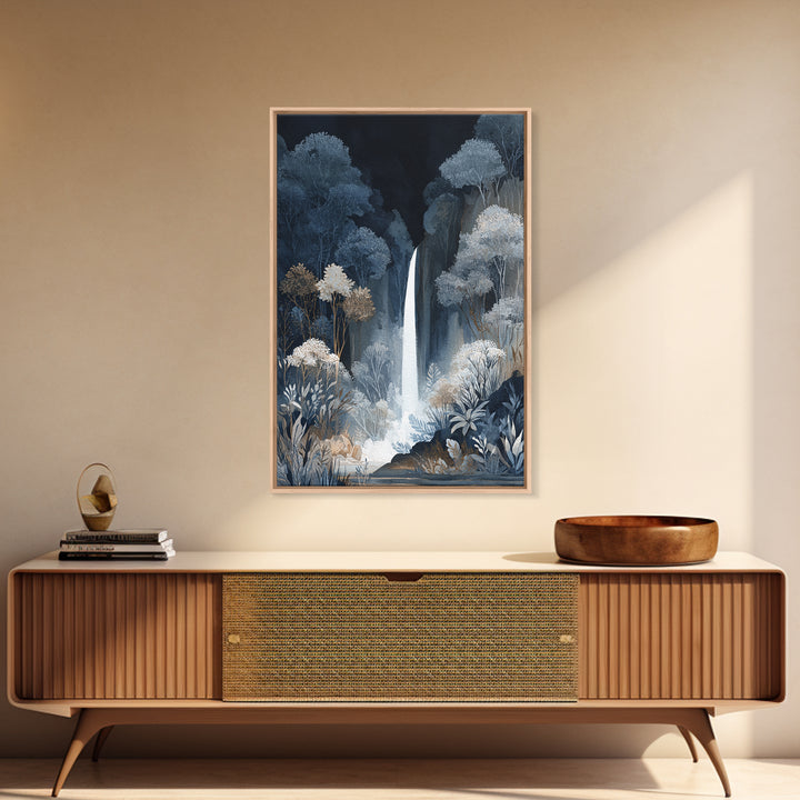 Jungle Waterfall with Misty Light Framed Canvas Print, Tropical Art, Digital Art, Living Room Decor, Oil Painting, Tropic, TRO-2x3-21