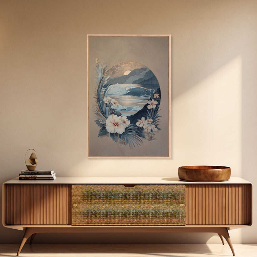 Sunset Surf Scene Framed Canvas Print, Tropical Art, Minimalist Decor, Living Room Decor, Fine Art, Tropic, Digital Print, TRO-2x3-30
