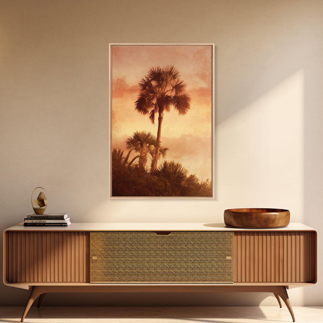 Palm Tree Silhouettes Framed Canvas Print, Tropical Art, Beach Prints, Living Room Decor, Watercolor Art, Tropic, TRO-2x3-36
