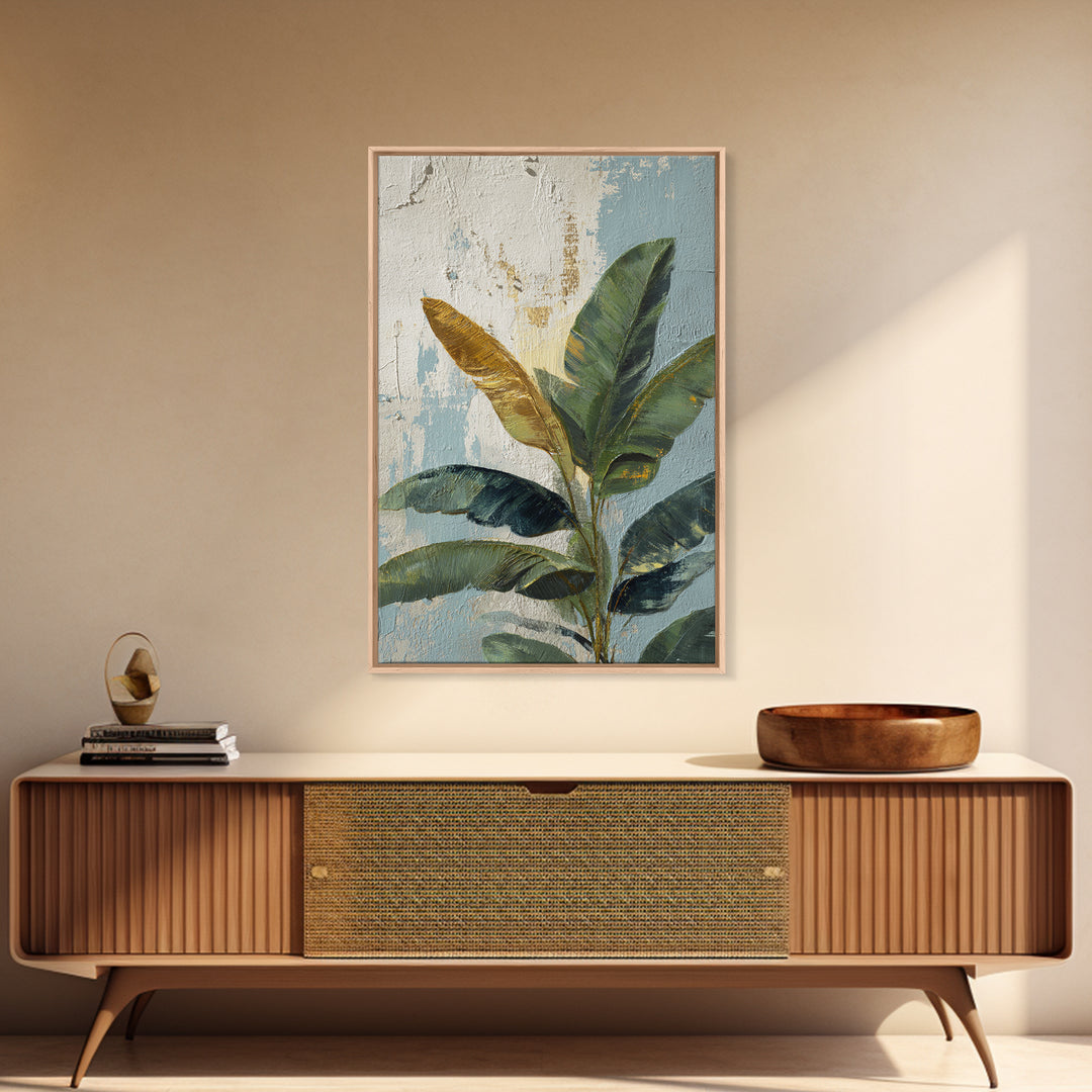 Banana Leaves Layered Framed Canvas Print, Tropical Art, Printable Art, Living Room Decor, Abstract Art, Tropic, TRO-2x3-41