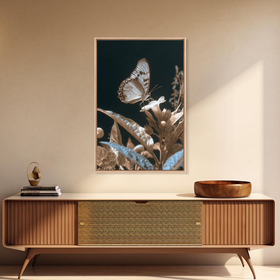 Tropical Butterfly and Flower Study Framed Canvas Print, Tropical Art, Printable, Living Room Decor, Oil Painting, Tropic, TRO-2x3-55