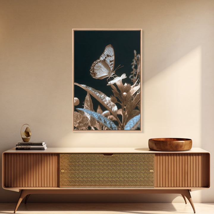 Tropical Butterfly and Flower Study Framed Canvas Print, Tropical Art, Printable, Living Room Decor, Oil Painting, Tropic, TRO-2x3-55