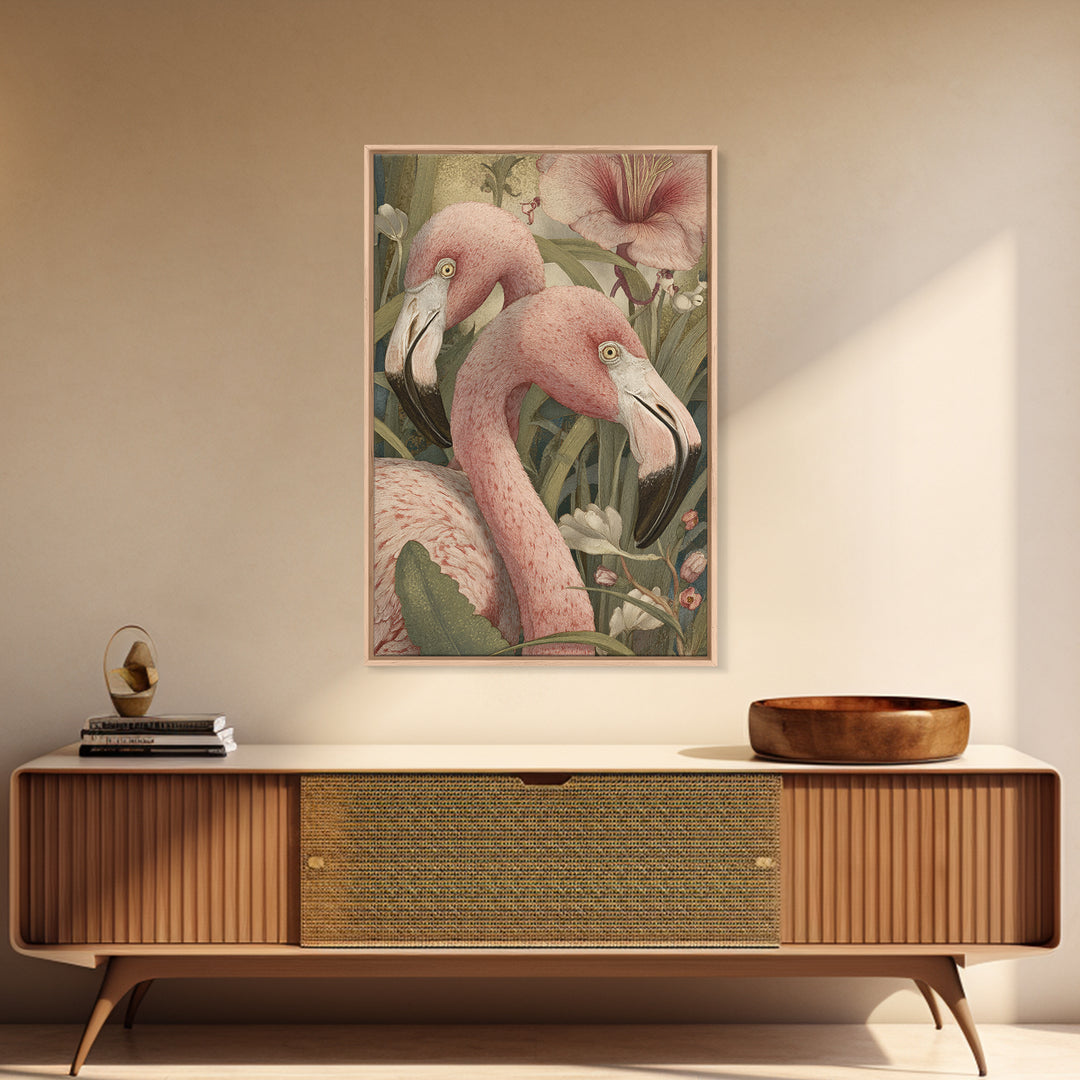 Pink Flamingos Among Tropical Water Plants Canvas Print, Tropical Art, Digital Print, Living Room Decor, Fine Art, Tropic, TRO-2x3-58