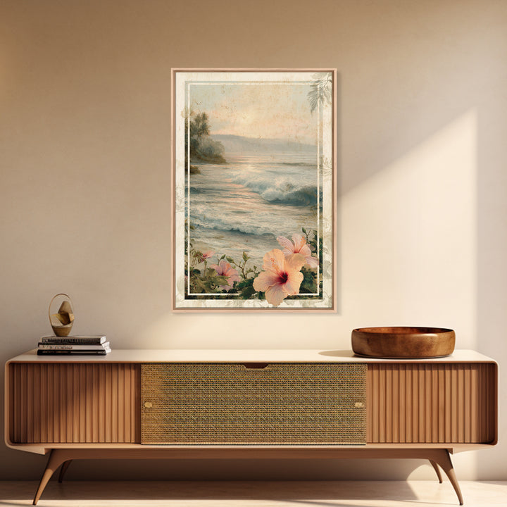 Sunset Surf Scene Framed Canvas Print, Tropical Art, Minimalist Decor, Living Room Decor, Fine Art, Tropic, Digital Print, TRO-2x3-6