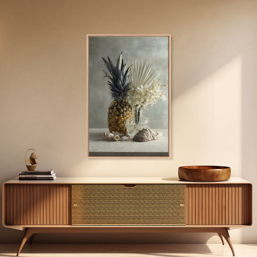 Pineapple and Palm Still Life Canvas Print, Tropical Art, Printable Art, Living Room Decor, Abstract Art, Tropic, TRO-2x3-62