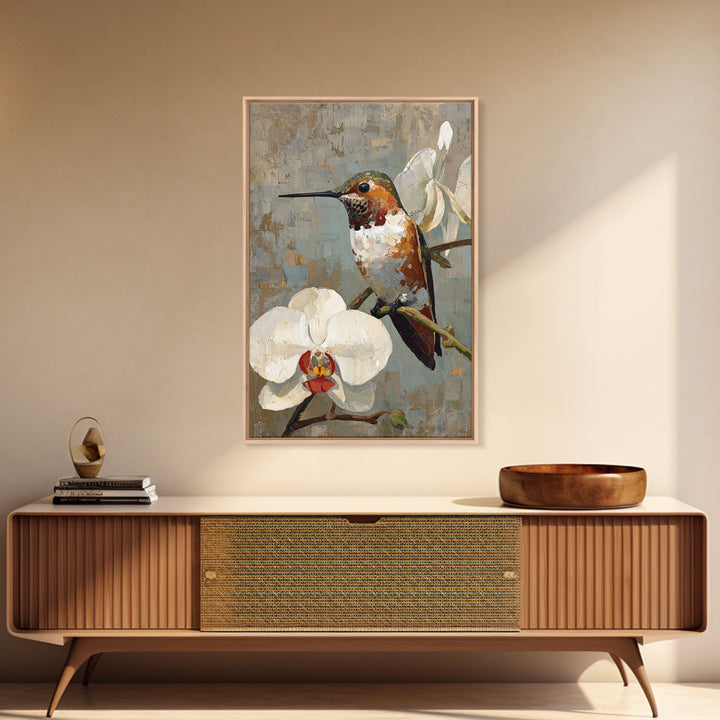 Orchid and Hummingbird Composition Canvas Print, Tropical Art, Digital Art, Living Room Decor, Oil Painting, Tropic, TRO-2x3-66