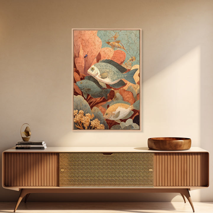 Tropical Fish over Coral Reef Canvas Print, Tropical Art, Set of 3 Prints, Living Room Decor, Fine Art, Tropic, Botanical Art, TRO-2x3-67