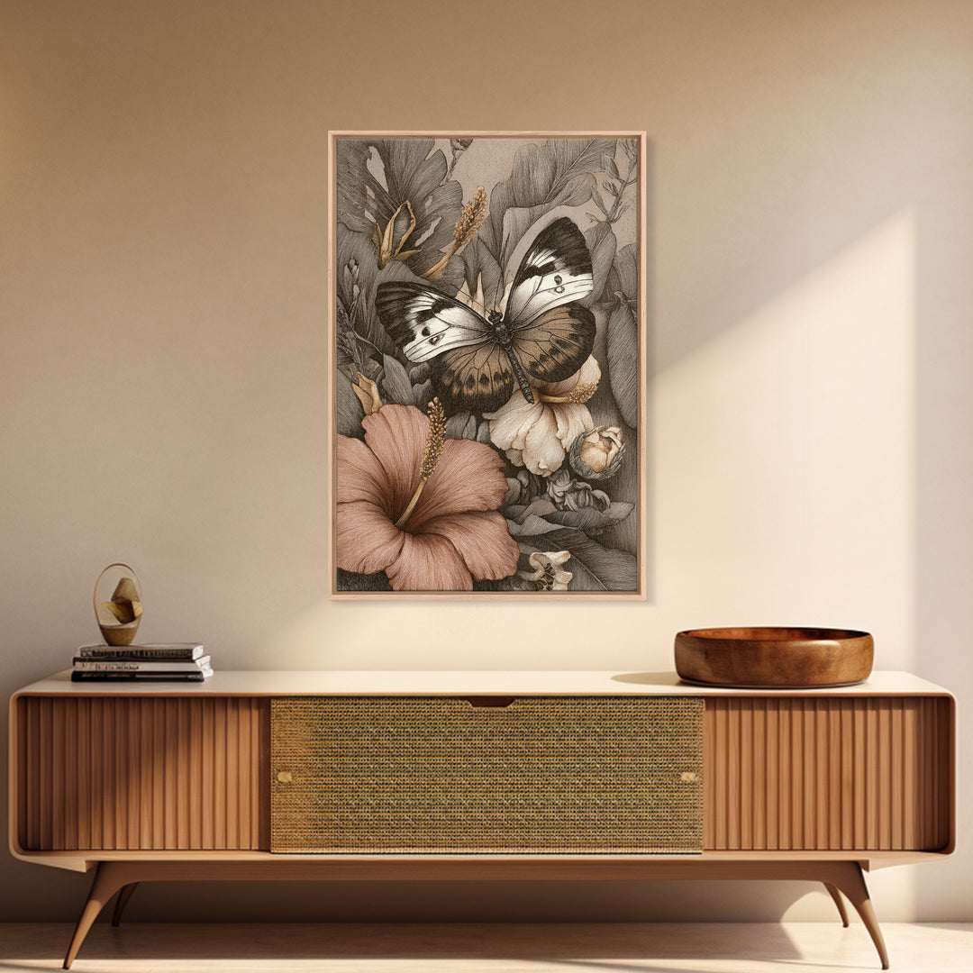 Tropical Butterfly and Flower Study Canvas Print, Tropical Art, Fine Art Print, Living Room Decor, Watercolor Art, Tropic, TRO-2x3-7