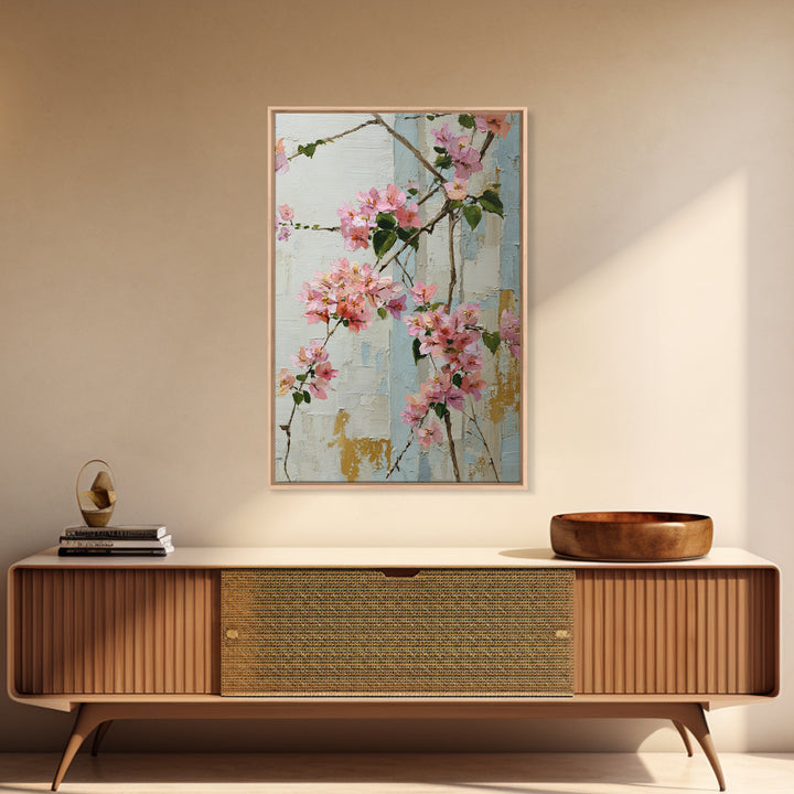 Pink Bougainvillea over White Wall Canvas Print, Tropical Art, Digital Art, Living Room Decor, Oil Painting, Tropic, TRO-2x3-72