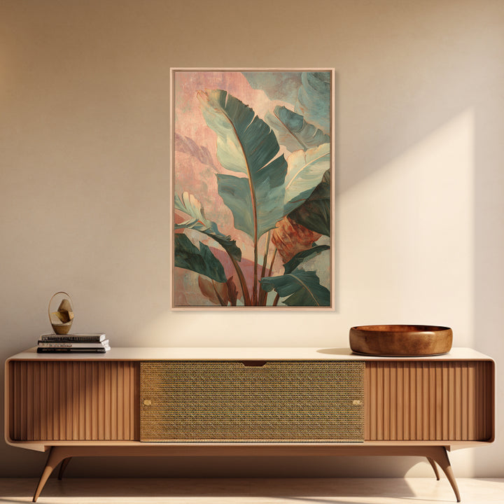 Banana Leaves Layered Framed Canvas Print, Tropical Art, Downloadable Prints, Living Room Decor, Watercolor Art, Tropic, TRO-2x3-89