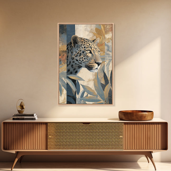 Leopard Hidden Among Palm Leaves Framed Canvas Print, Tropical Art, Oversized Wall Art, Living Room Decor, Fine Art, Tropic, TRO-2x3-94
