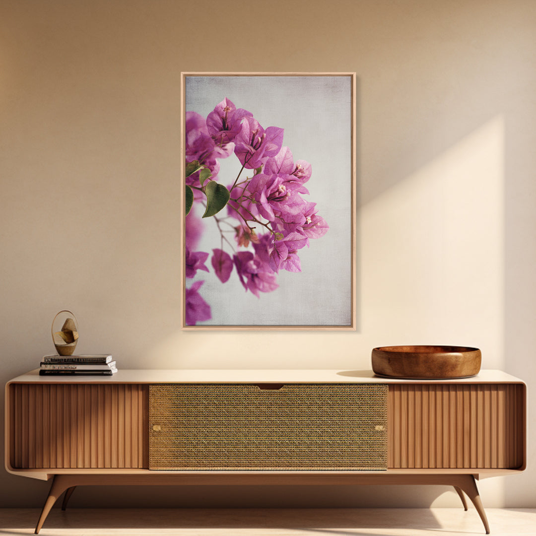 Pink Bougainvillea over White Wall Canvas Print, Tropical Art, Abstract Painting, Living Room Decor, Fine Art, Tropic, TRO-2x3-96