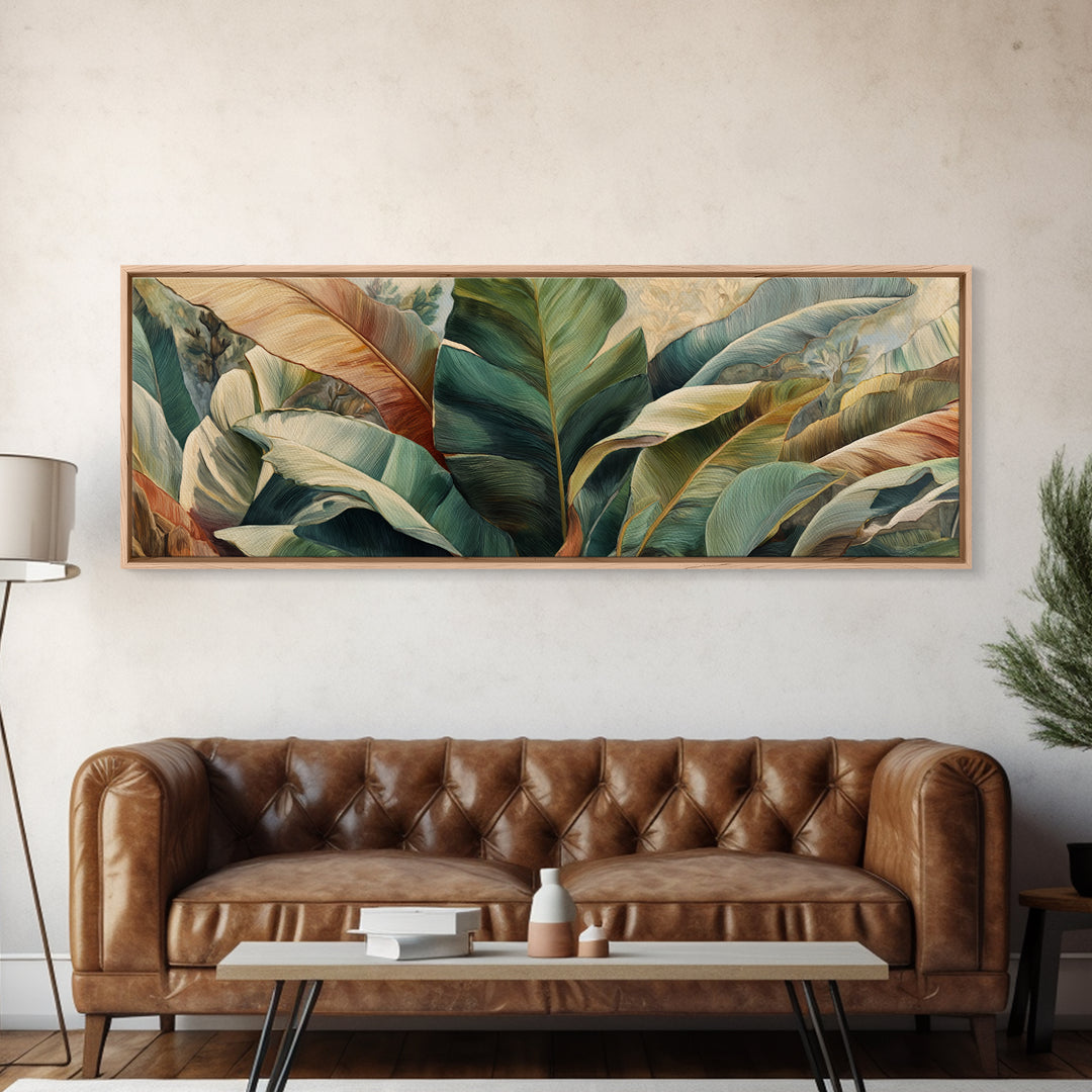 Banana Leaves Layered Framed Canvas Print, Tropical Art, Coastal Decor, Living Room Decor, Fine Art, Tropic, Modern Decor, TRO-3x1-1