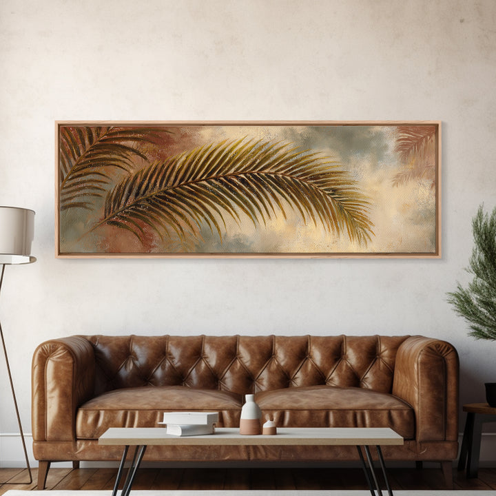 Rain Soaked Palm Leaf Closeup Canvas Print, Tropical Art, Coastal Wall Art, Living Room Decor, Oil Painting, Tropic, TRO-3x1-13
