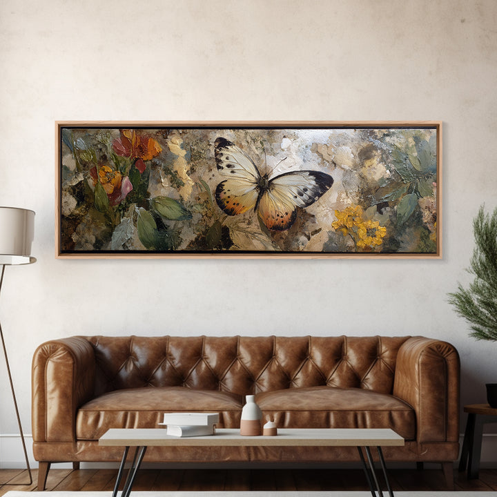 Tropical Butterfly and Flower Study Framed Canvas Print, Tropical Art, Gallery Decor, Living Room Decor, Fine Art, Tropic, TRO-3x1-15