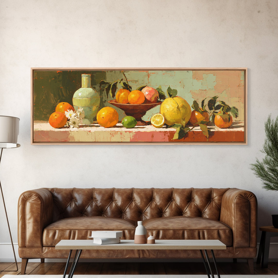 Bright Papaya and Lime Still Life Canvas Print, Tropical Art, Coastal Decor, Living Room Decor, Fine Art, Tropic, Modern Decor, TRO-3x1-16