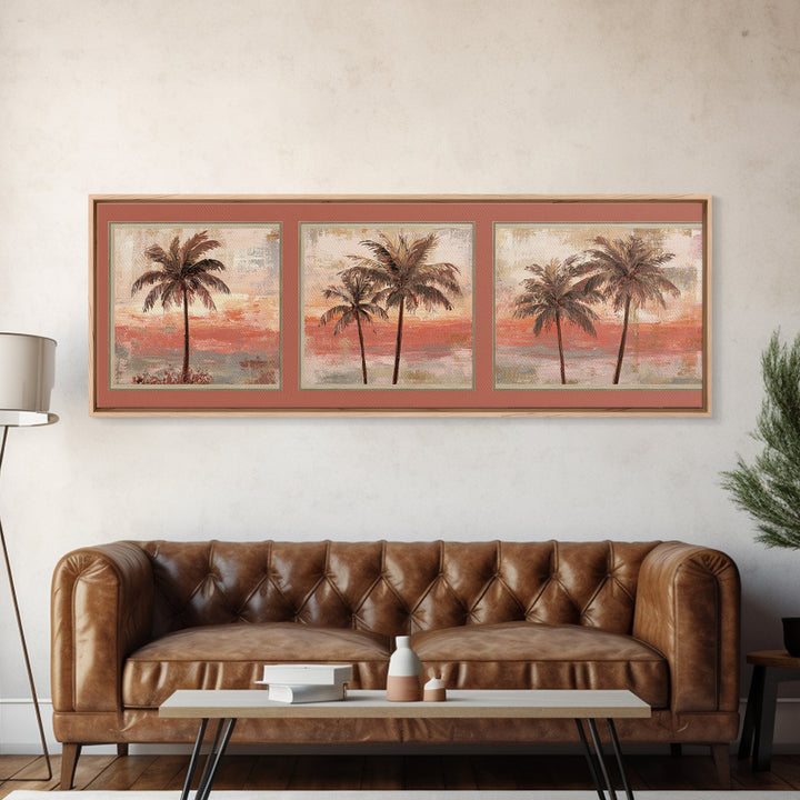 Palm Tree Silhouettes Canvas Print, Tropical Art, Gallery Wall Art, Living Room Decor, Fine Art, Tropic, Textured Painting, TRO-3x1-20
