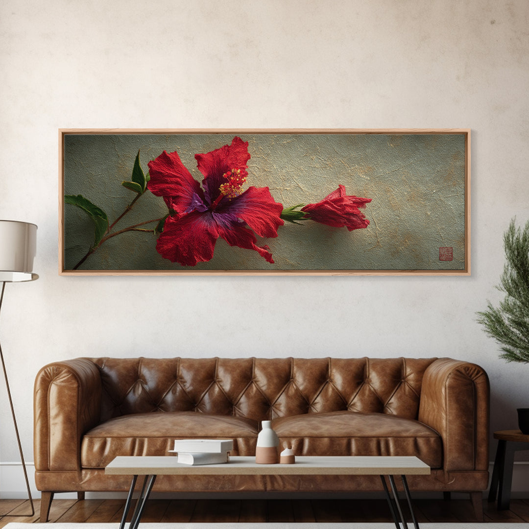 Hibiscus Flower Closeup Canvas Print, Tropical Art, Coastal Art, Living Room Decor, Fine Art, Tropic, Luxury Decor, TRO-3x1-21