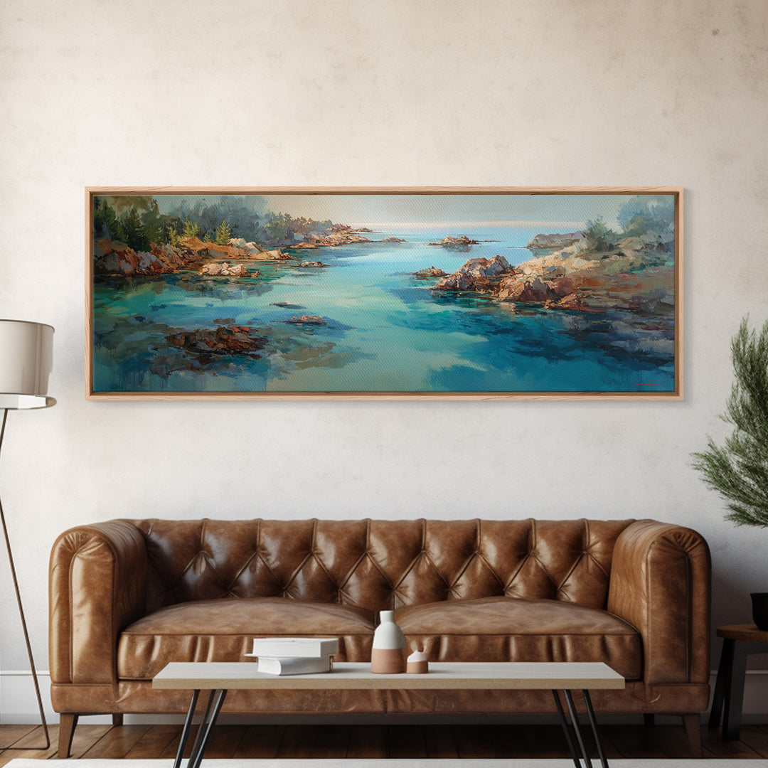 Tropical Lagoon with Turquoise Water Framed Canvas Print, Tropical Art, Room Decor, Living Room Decor, Fine Art, Tropic, TRO-3x1-23