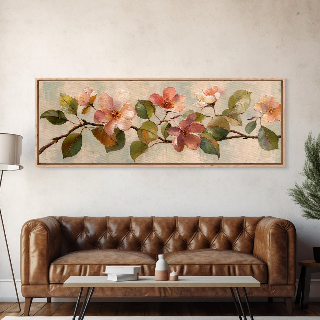 Mango Branch with Leaves and Flowers Canvas Print, Tropical Art, Printable Art, Living Room Decor, Tropic, Trendy Wall Art, TRO-3x1-34
