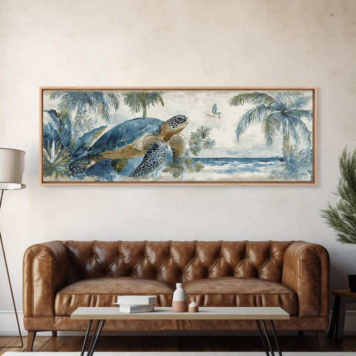 Sea Turtle Near Tropical Reef Canvas Print, Tropical Art, Minimalist Decor, Living Room Decor, Fine Art, Tropic, Digital Print, TRO-3x1-35