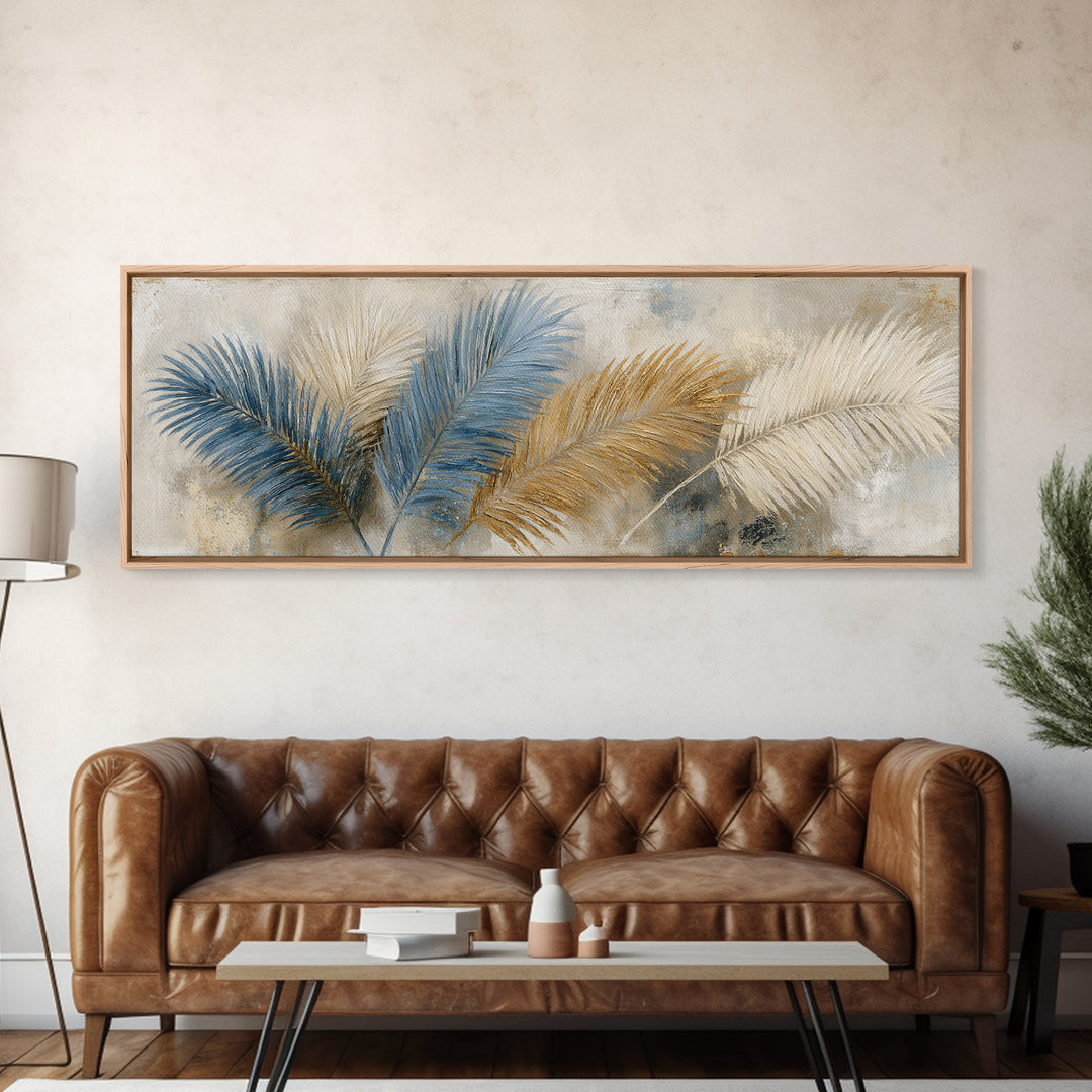 Rain Soaked Palm Leaf Closeup Framed Canvas Print, Tropical Art, Downloadable Prints, Living Room Decor, Watercolor Art, Tropic, TRO-3x1-37