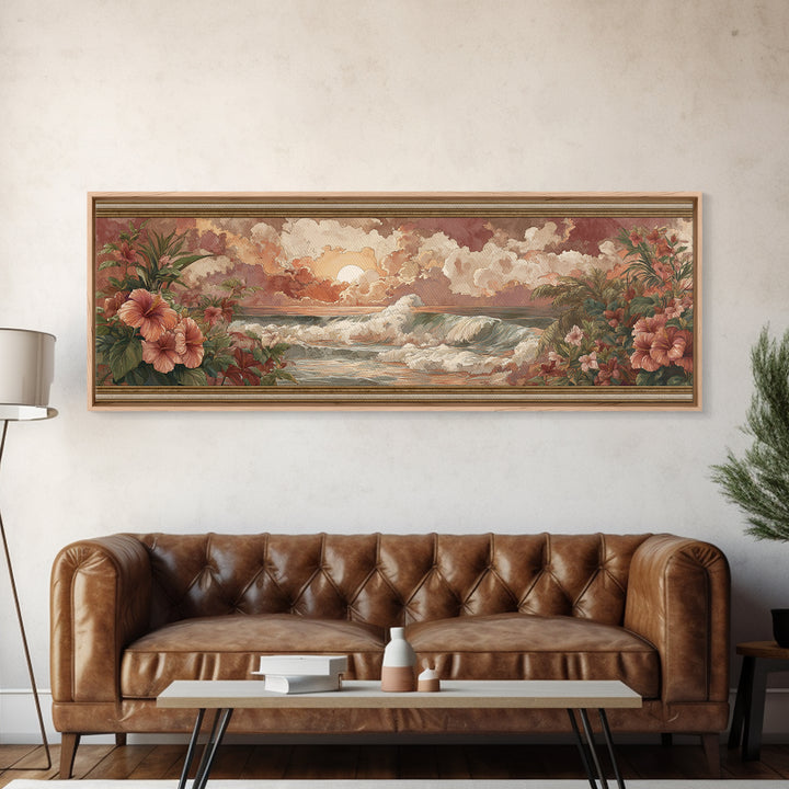Sunset Surf Scene Canvas Print, Tropical Art, Pink Wall Art, Living Room Decor, Fine Art, Tropic, Coastal Art, Beach Print, TRO-3x1-38