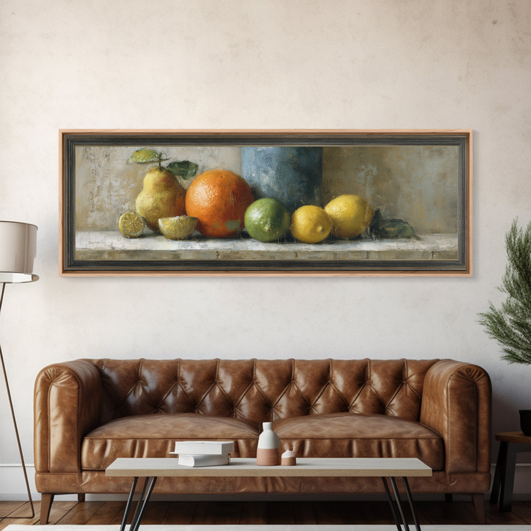 Bright Papaya and Lime Still Life Canvas Print, Tropical Art, Neutral Decor, Living Room Decor, Fine Art, Tropic, Home Decor, TRO-3x1-40