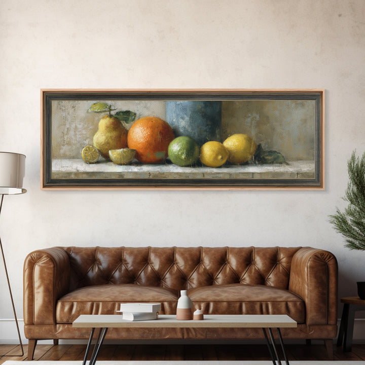 Bright Papaya and Lime Still Life Canvas Print, Tropical Art, Neutral Decor, Living Room Decor, Fine Art, Tropic, Home Decor, TRO-3x1-40
