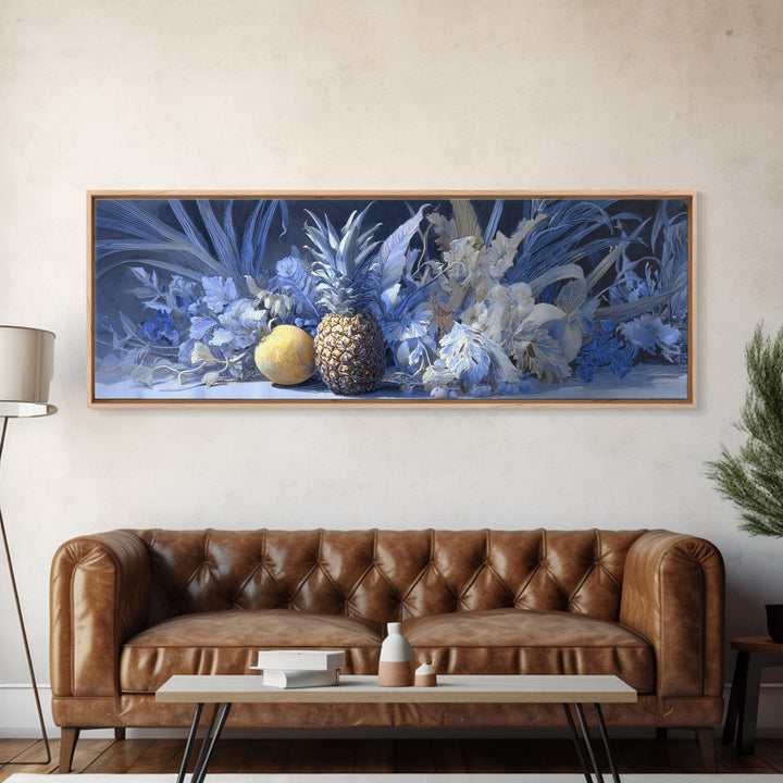 Pineapple and Palm Still Life Canvas Print, Tropical Art, Coastal Decor, Living Room Decor, Fine Art, Tropic, Modern Decor, TRO-3x1-46