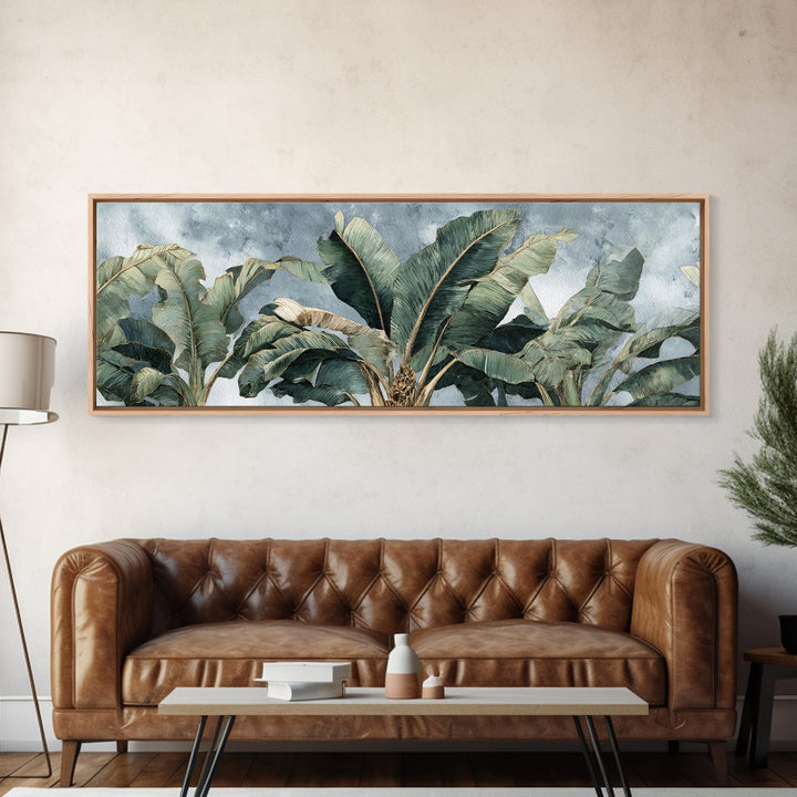 Banana Leaves Layered Canvas Print, Tropical Art, Beach Print, Living Room Decor, Abstract Art, Tropic, Textured Painting, TRO-3x1-49