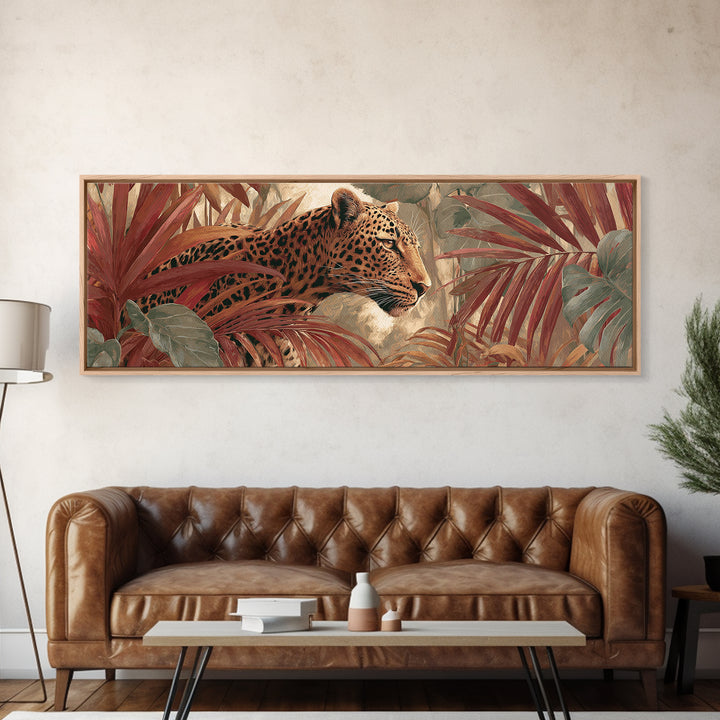 Leopard Hidden Among Palm Leaves Canvas Print, Tropical Art, Whimsical Art, Living Room Decor, Fine Art, Tropic, TRO-3x1-54