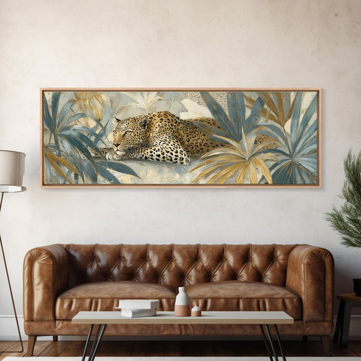Leopard Hidden Among Palm Leaves Canvas Print, Tropical Art, Coastal Art, Living Room Decor, Fine Art, Tropic, Luxury Decor, TRO-3x1-6